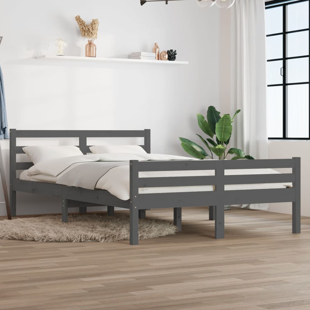 vidaXL szürke tömör fa ágykeret 150x200 cm (5FT King Size)
