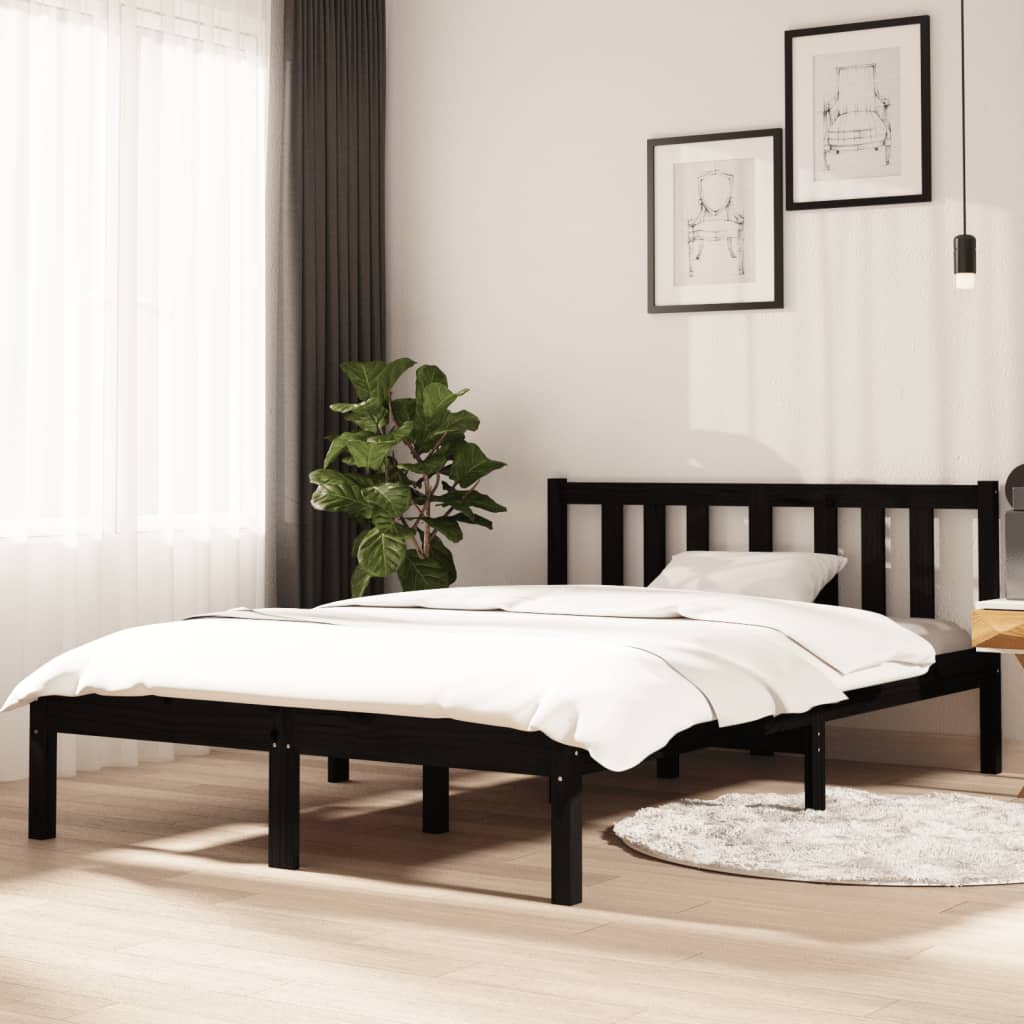 vidaXL fekete tömör fa ágykeret 120 x 190 cm (4FT Small Double)