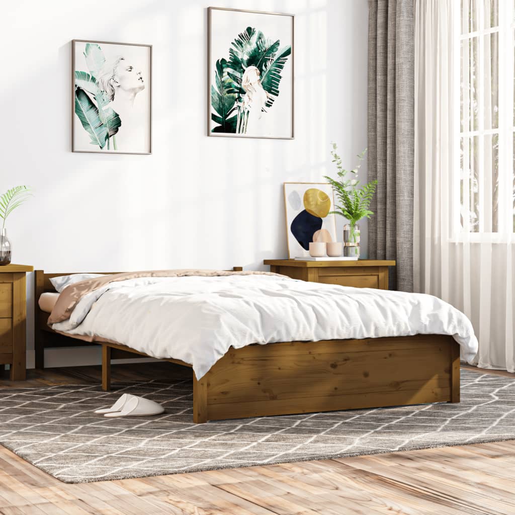 vidaXL mézbarna tömör fa ágykeret 135x190 cm (4FT6 Double)