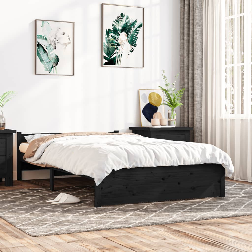 vidaXL fekete tömör fa ágykeret 120x200 cm