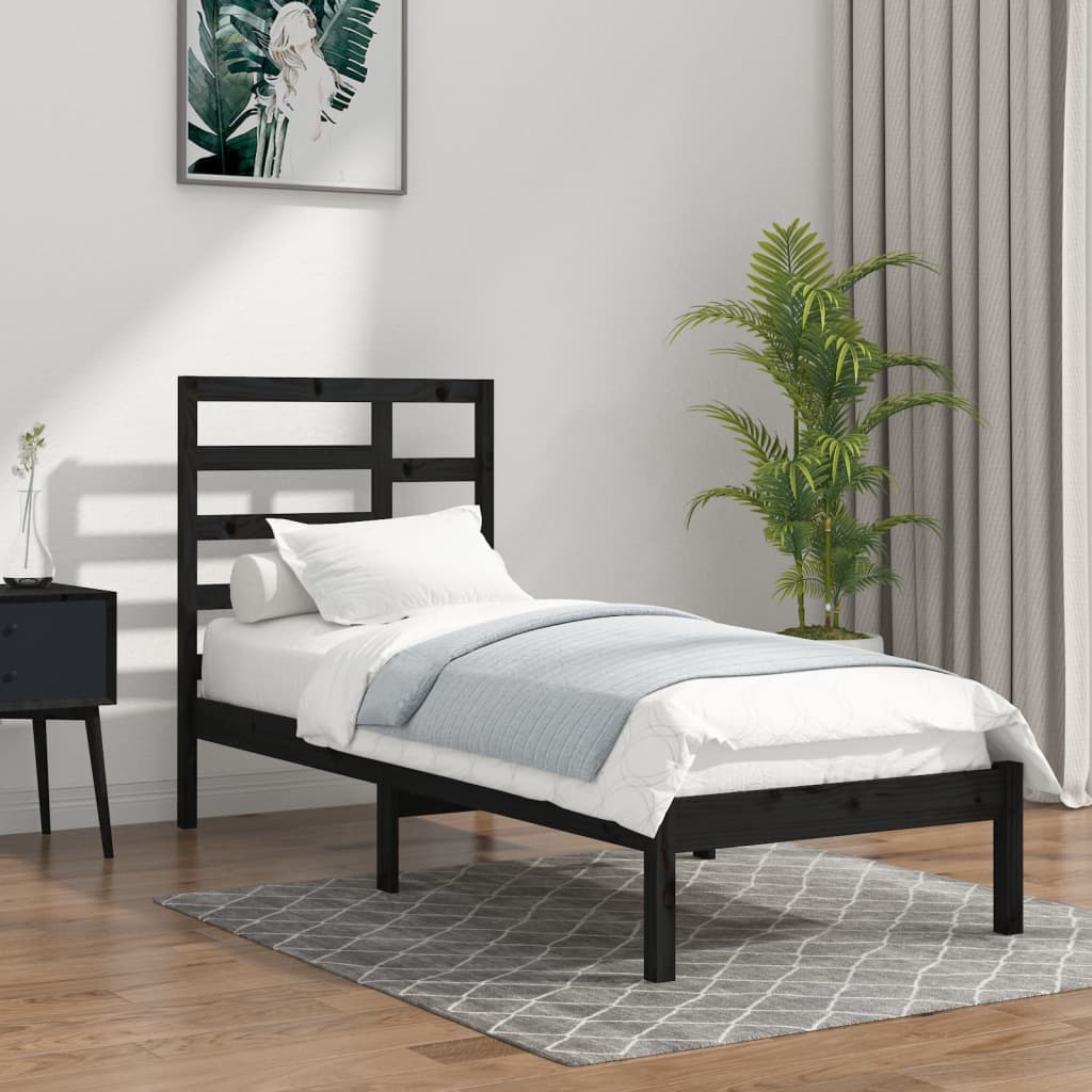 vidaXL fekete tömör fa ágykeret 75x190 cm (2FT6 Small Single)