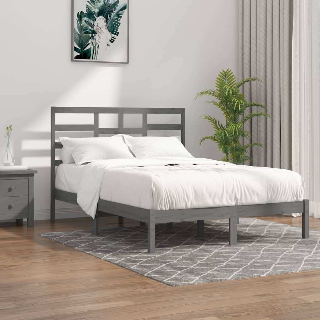 vidaXL szürke tömör fa ágykeret 120 x 190 cm (4FT Small Double)