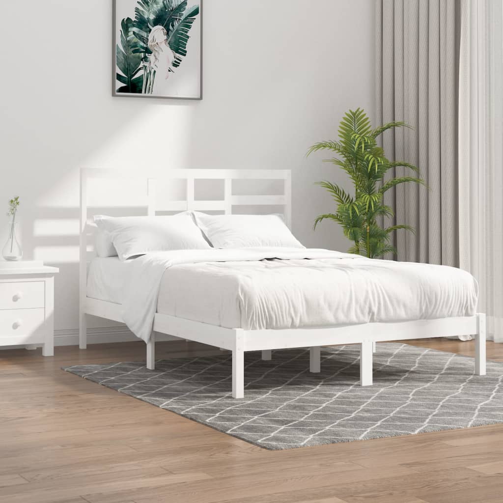 vidaXL fehér tömör fa ágykeret 135 x 190 cm (4FT6 Double)