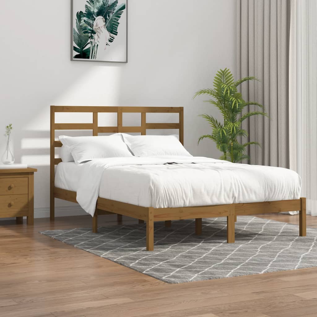 vidaXL mézbarna tömör fa ágykeret 135 x 190 cm (4FT6 Double)