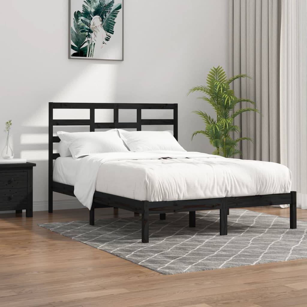 vidaXL fekete tömör fa ágykeret 160 x 200 cm