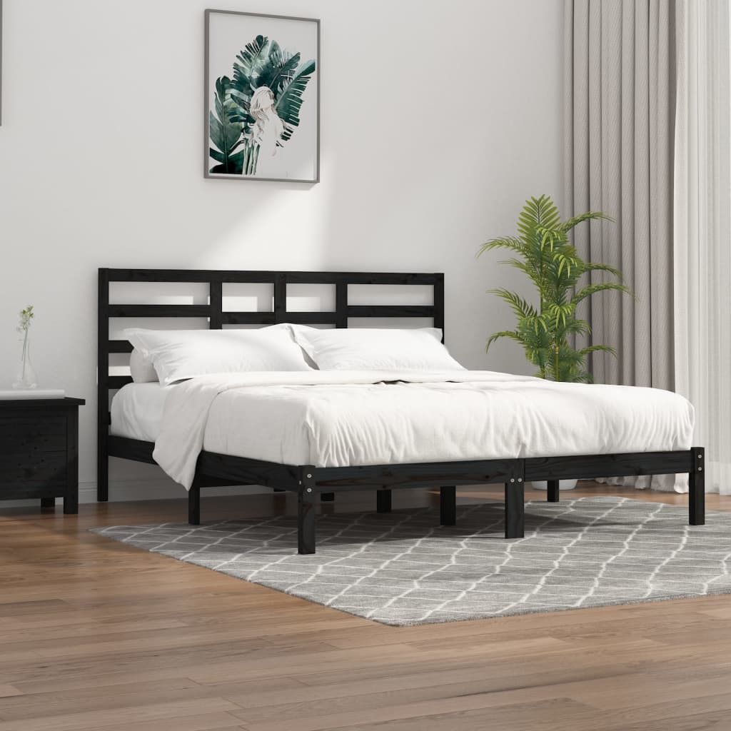 vidaXL fekete tömör fa ágykeret 180 x 200 cm (6FT Super King)