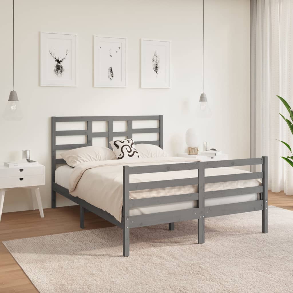 vidaXL szürke tömör fa ágykeret 135 x 190 cm (4FT6 Double)