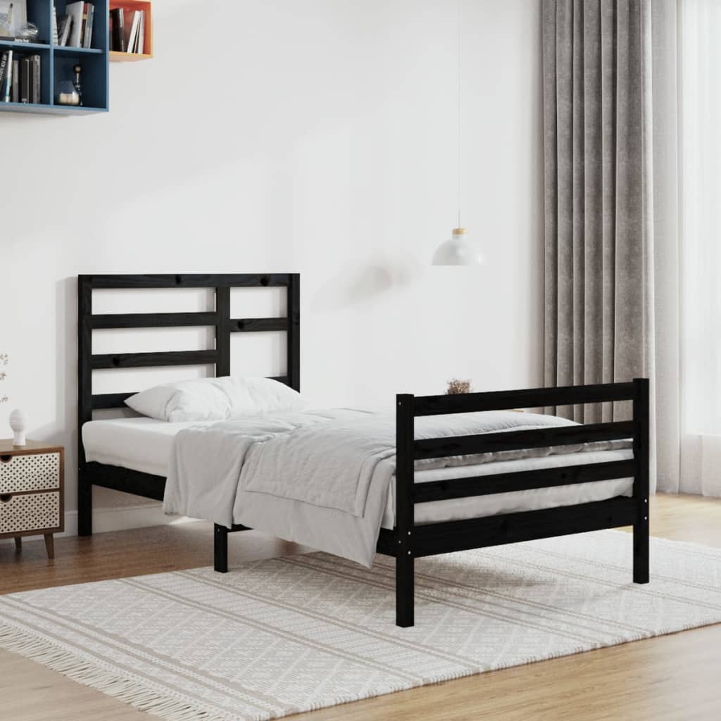 vidaXL fekete tömör fa ágykeret 104x 200 cm
