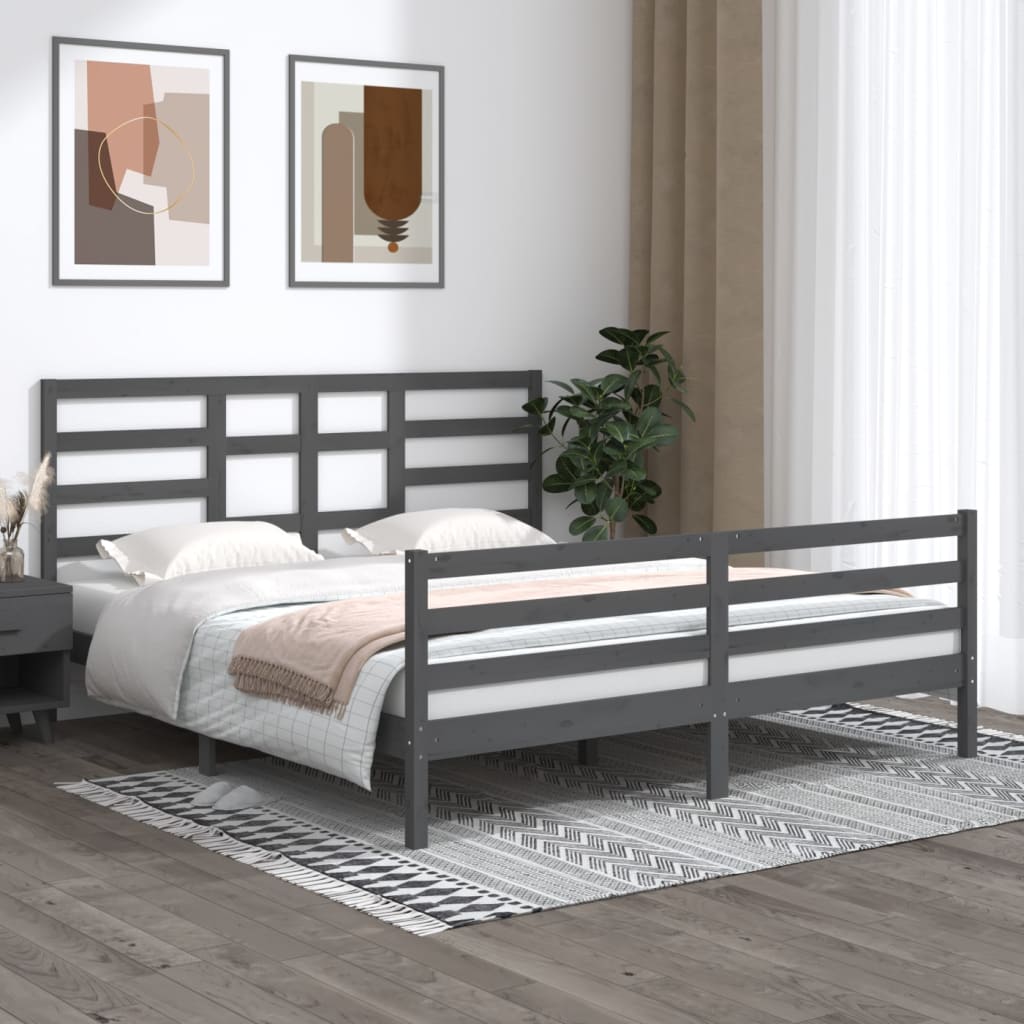 vidaXL szürke tömör fa ágykeret 180 x 200 cm (6FT Super King)