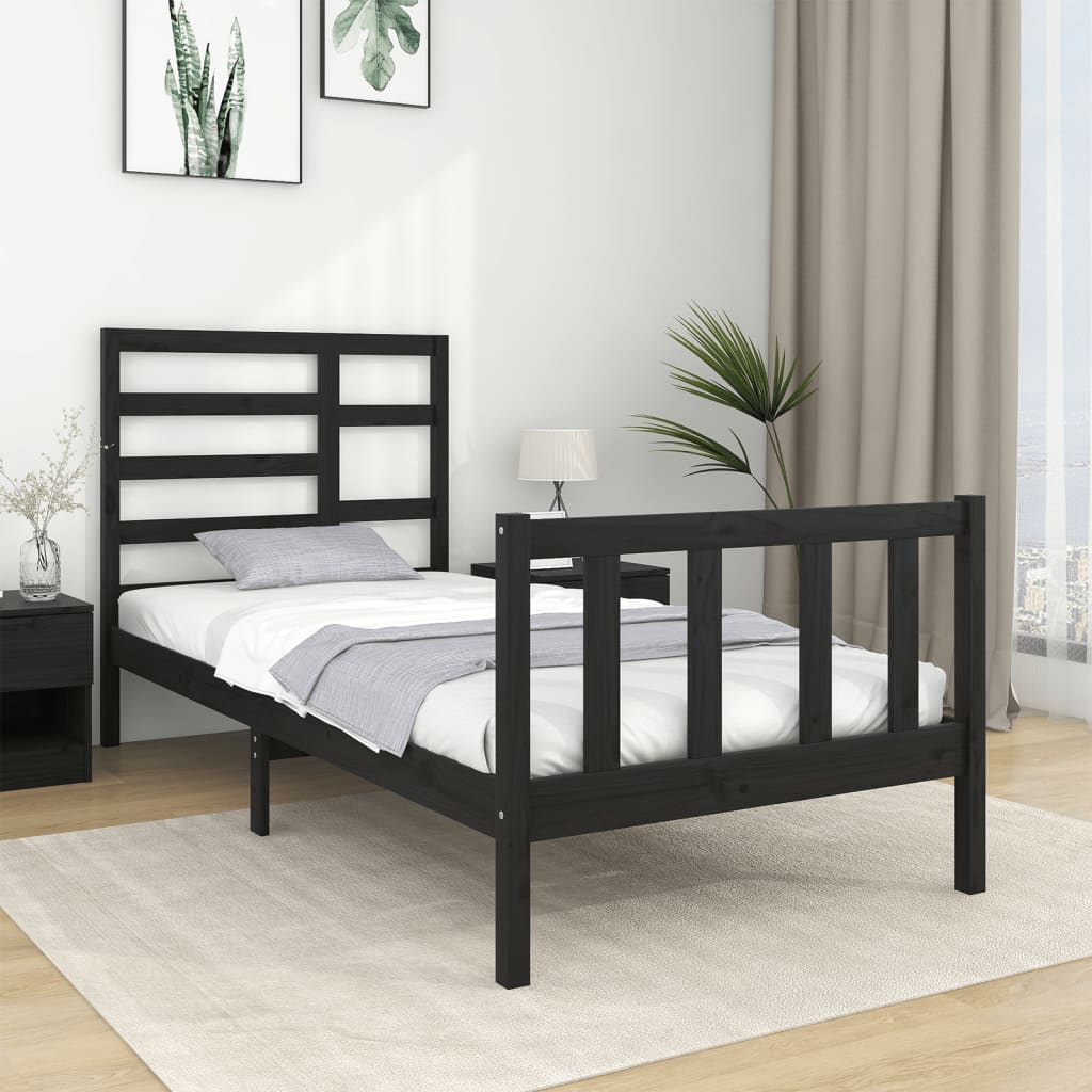 vidaXL fekete tömör fa ágykeret 75 x 190 cm (2FT6 Small Single)