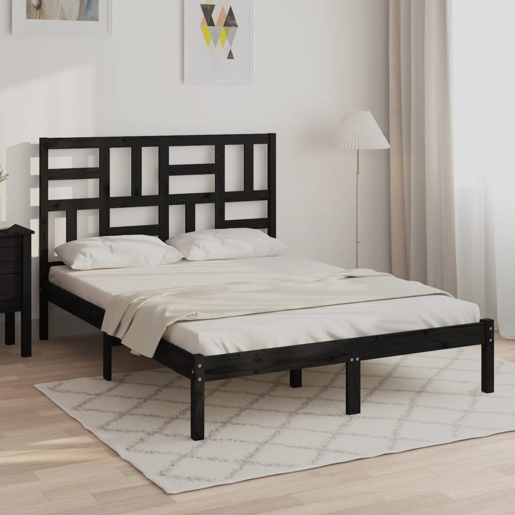 vidaXL fekete tömör fa ágykeret 120 x 190 cm (4FT Small Double)