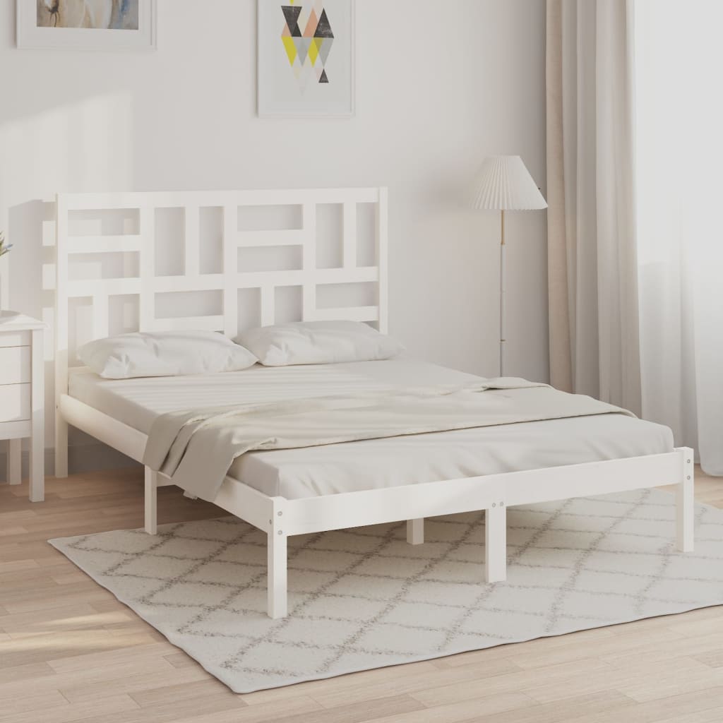 vidaXL fehér tömör fa ágykeret 135 x 190 cm (4FT6 Double)