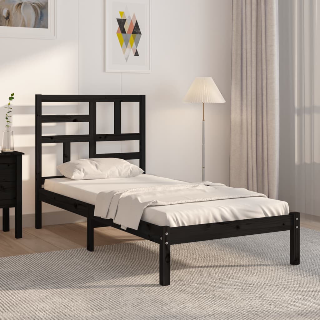 vidaXL fekete tömör fa ágykeret 90 x 200 cm