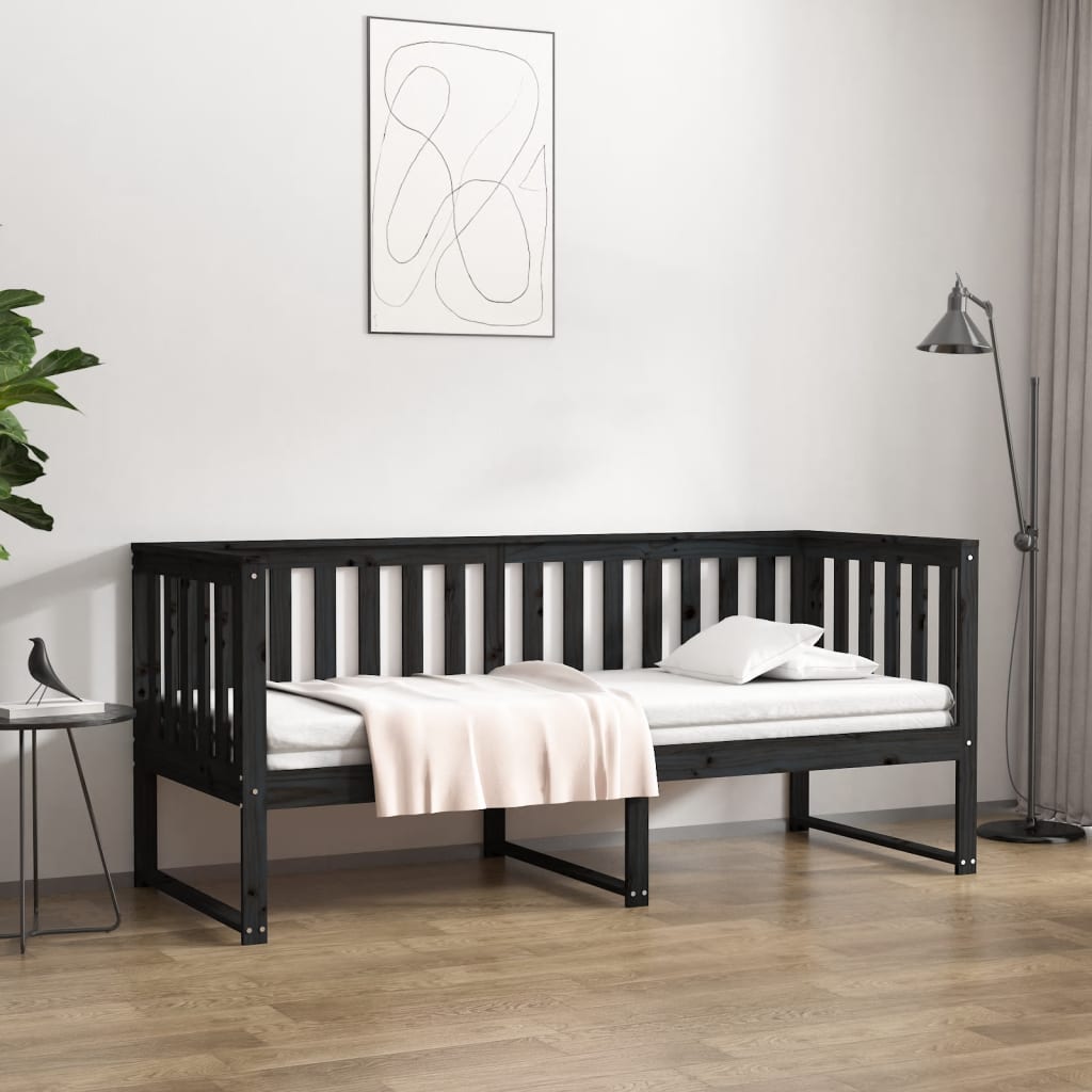 vidaXL fekete tömör fenyőfa kanapéágy 80 x 200 cm