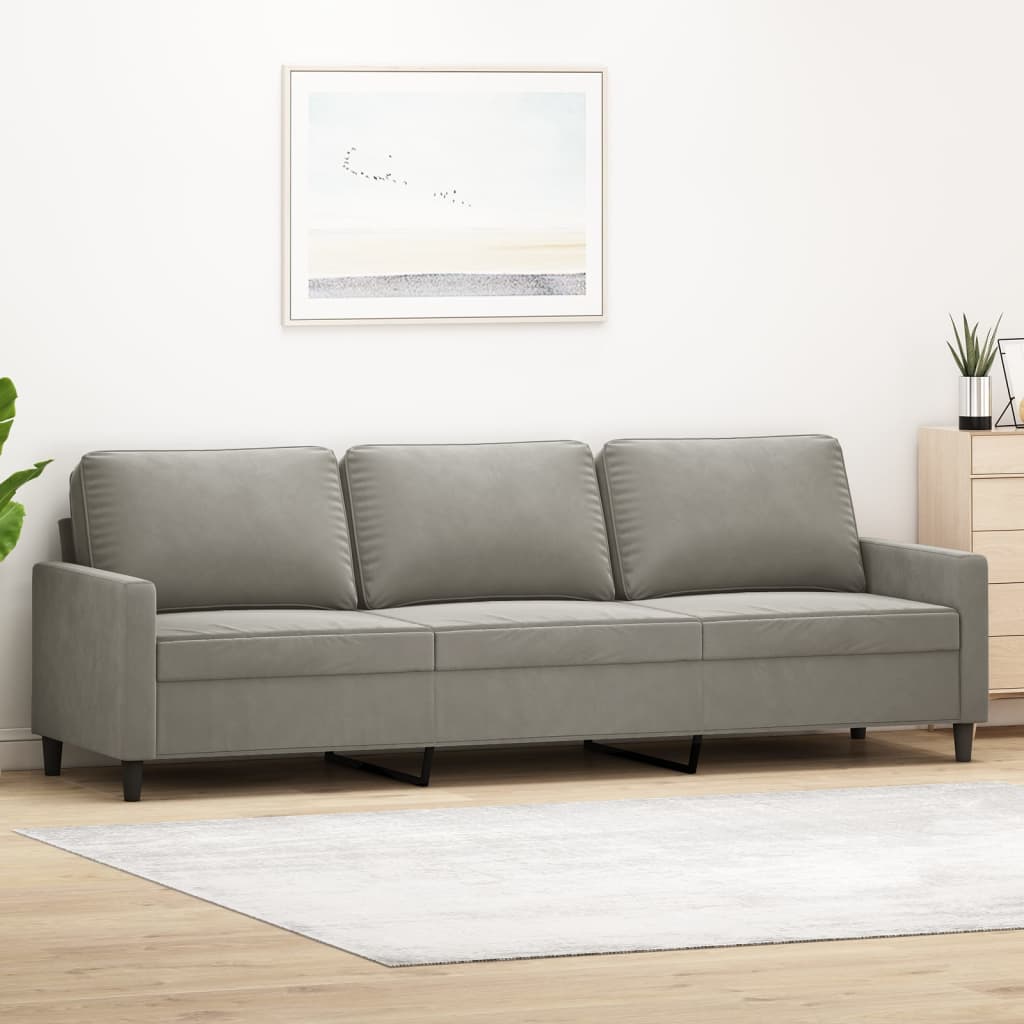 vidaXL 3 személyes világosszürke bársony kanapé 210 cm