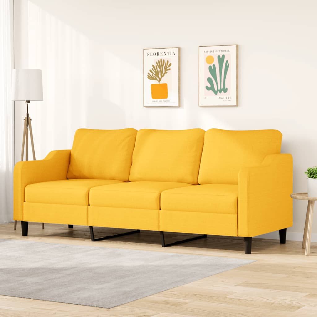 vidaXL 3 személyes világossárga szövet kanapé 210 cm
