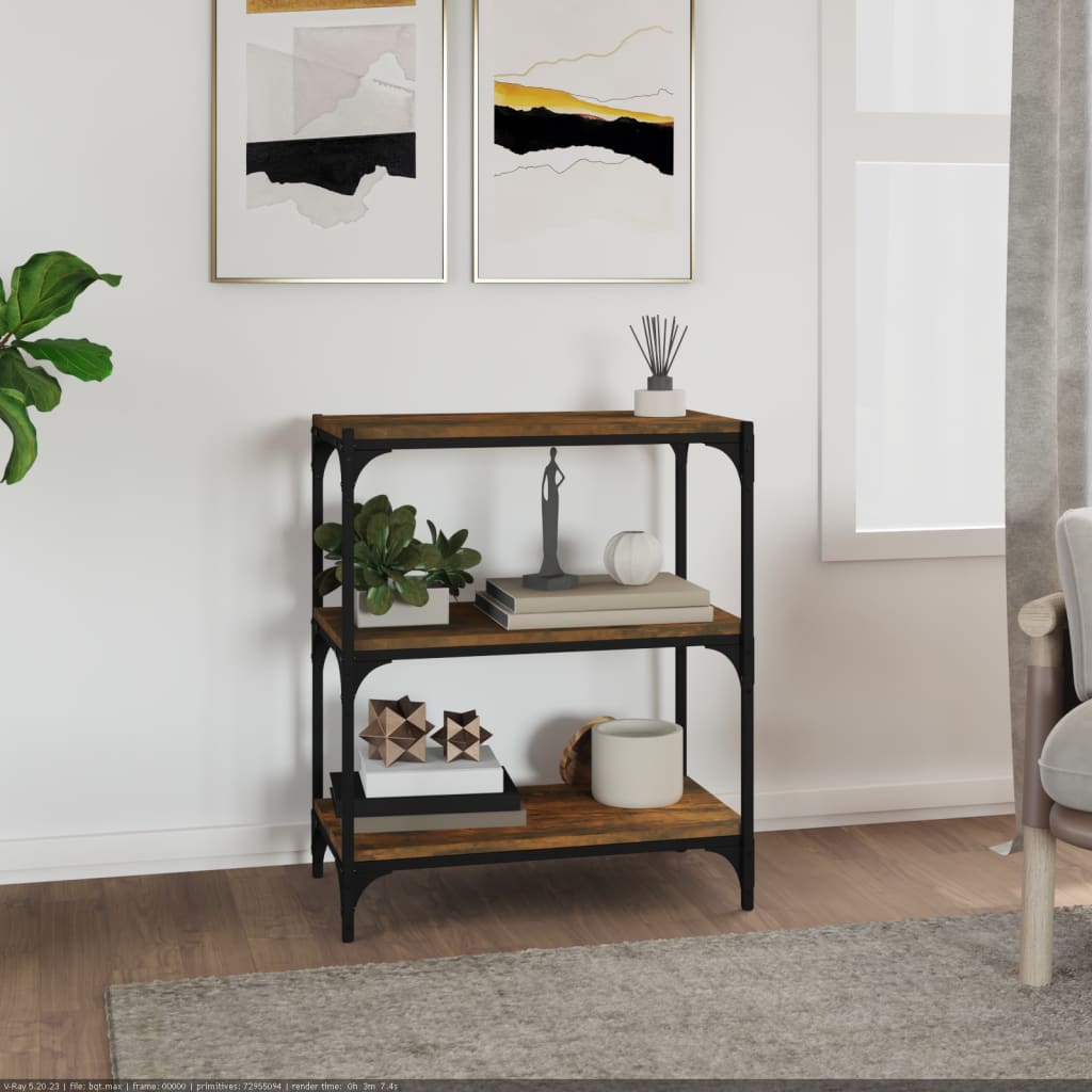 vidaXL füstös tölgyszínű szerelt fa és acél könyvszekrény 60x33x70,5cm