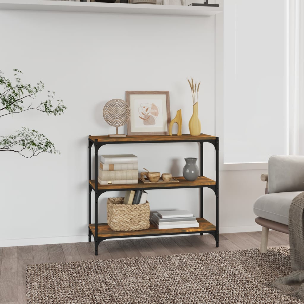 vidaXL füstös tölgyszínű szerelt fa és acél könyvszekrény 80x33x70,5cm