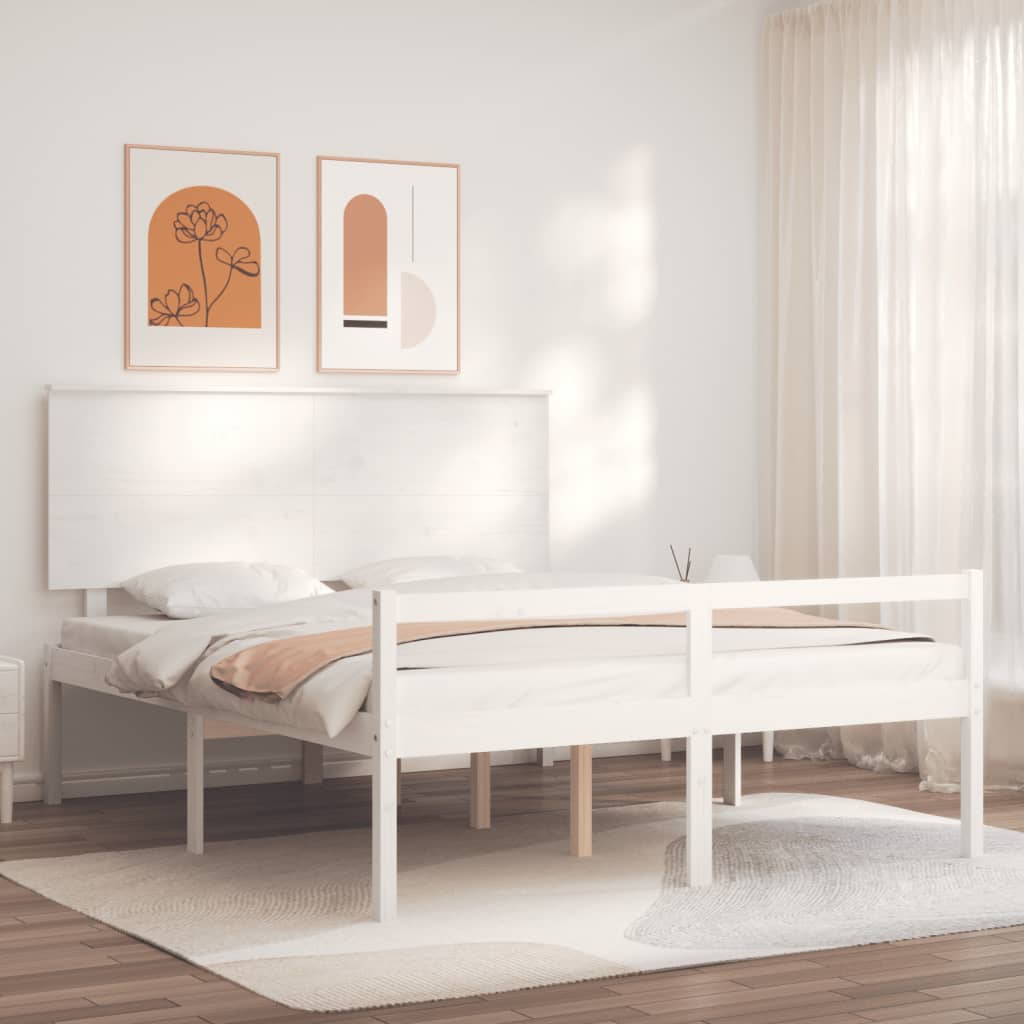 vidaXL fehér tömör fa ágykeret fejtámlával 160 x 200 cm