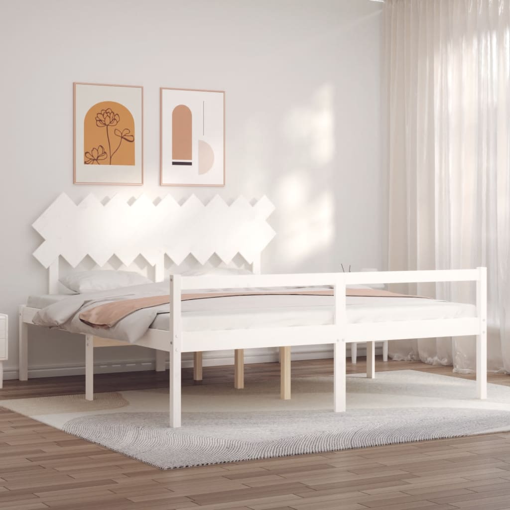 vidaXL fehér tömör fa ágykeret fejtámlával Super King Size