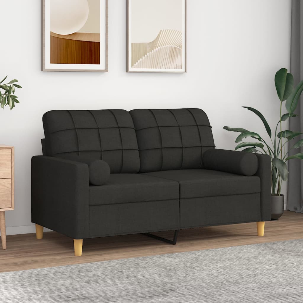 vidaXL 2 személyes fekete szövet kanapé párnákkal 120 cm