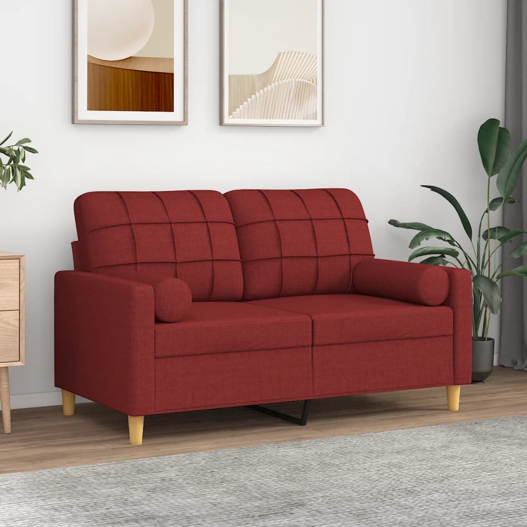 vidaXL 2 személyes bordó szövet kanapé párnákkal 120 cm