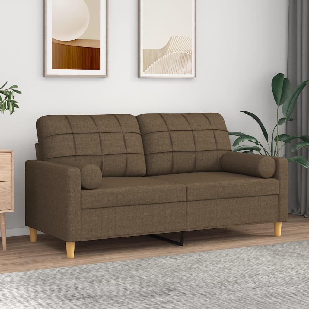 vidaXL 2 személyes barna szövet kanapé párnákkal 140 cm