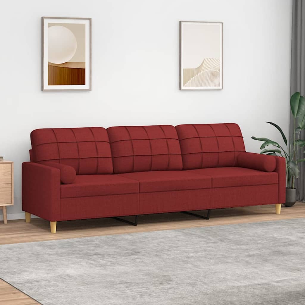 vidaXL 3 személyes bordó szövetkanapé párnákkal 210 cm