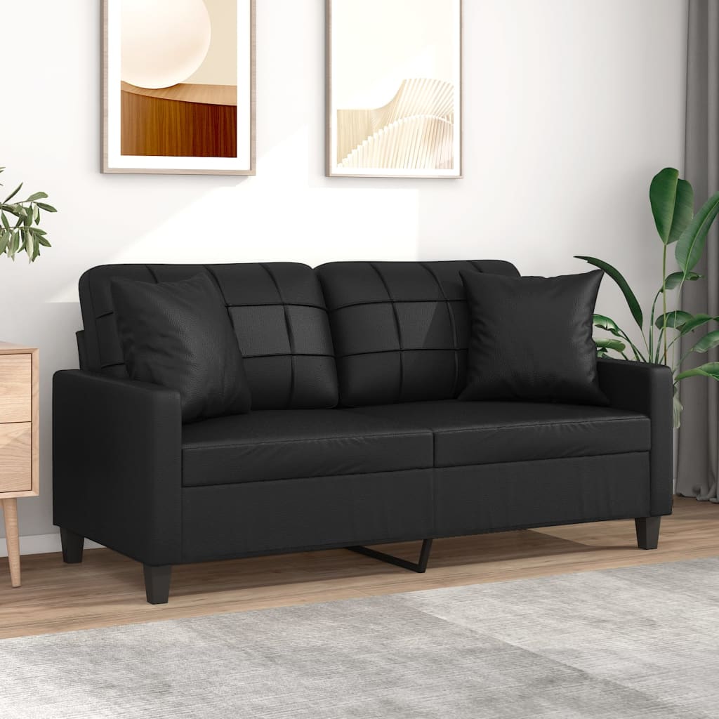 vidaXL 2 személyes fekete műbőr kanapé párnákkal 140 cm