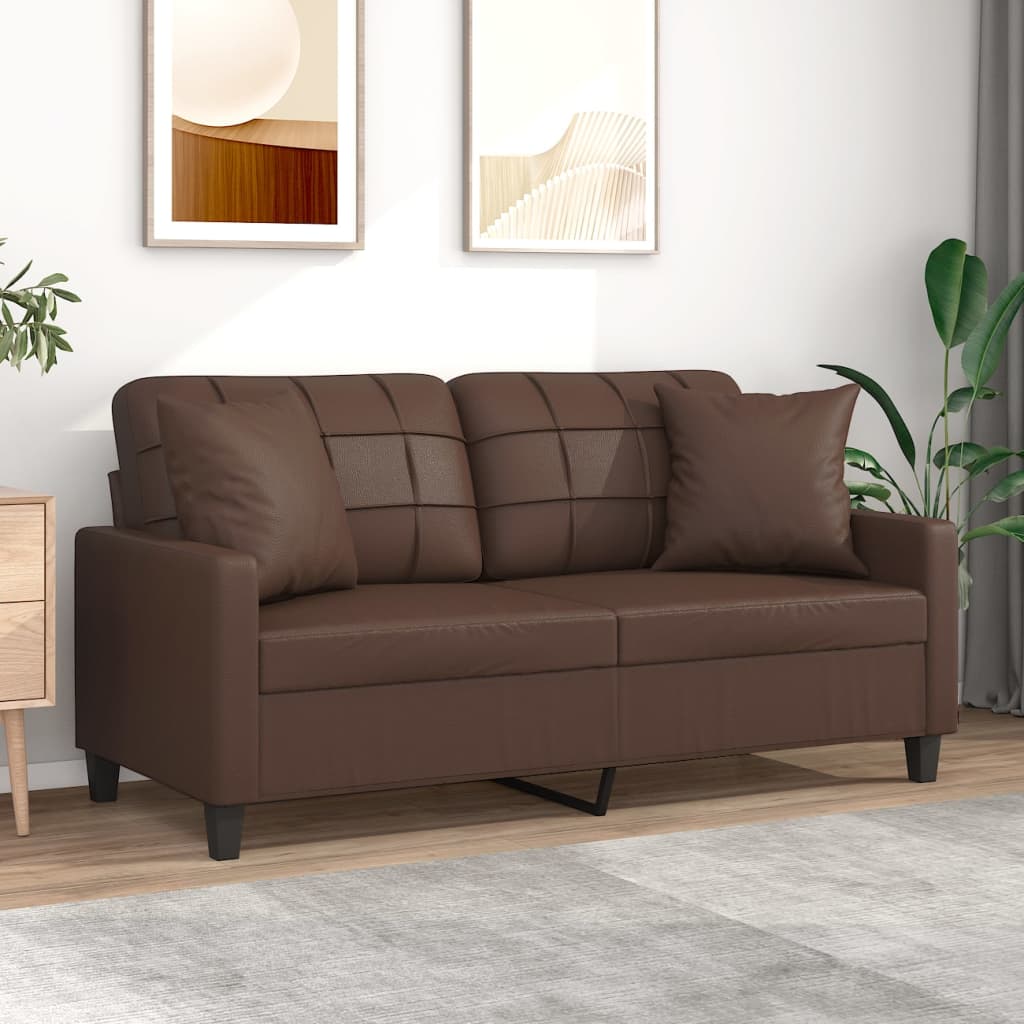 vidaXL 2 személyes barna műbőr kanapé párnákkal 140 cm