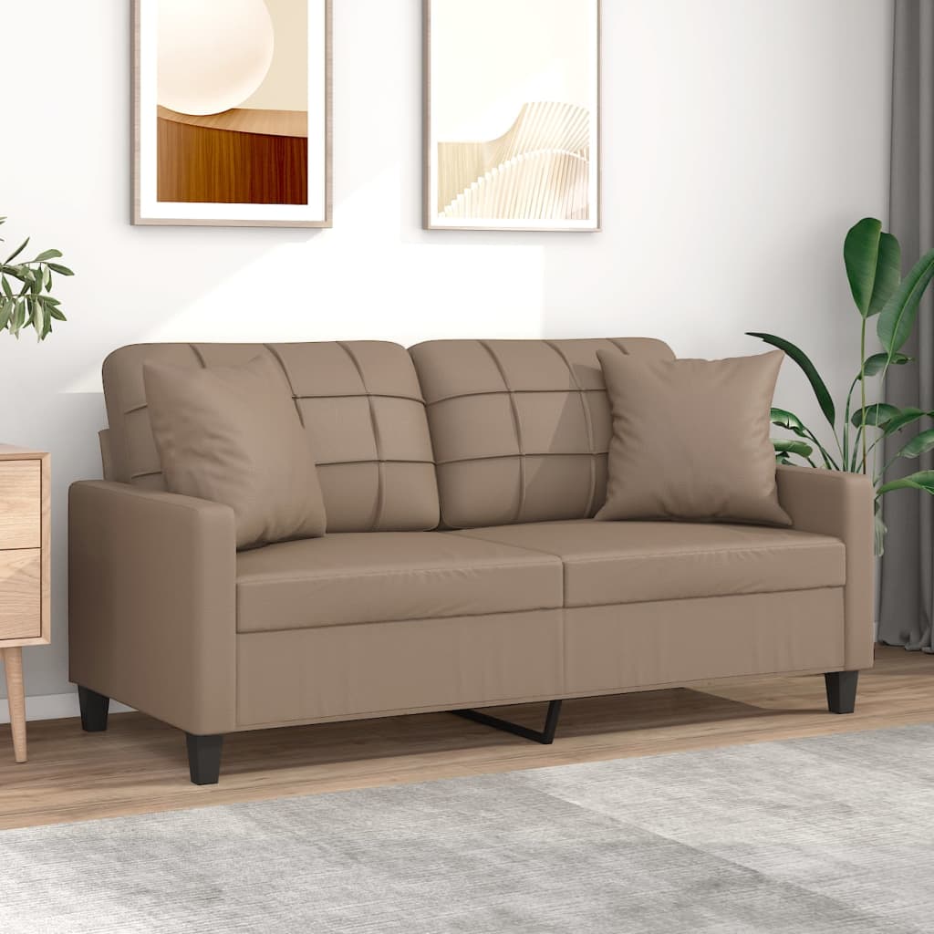 vidaXL 2 személyes cappuccino színű műbőr kanapé párnákkal 140 cm