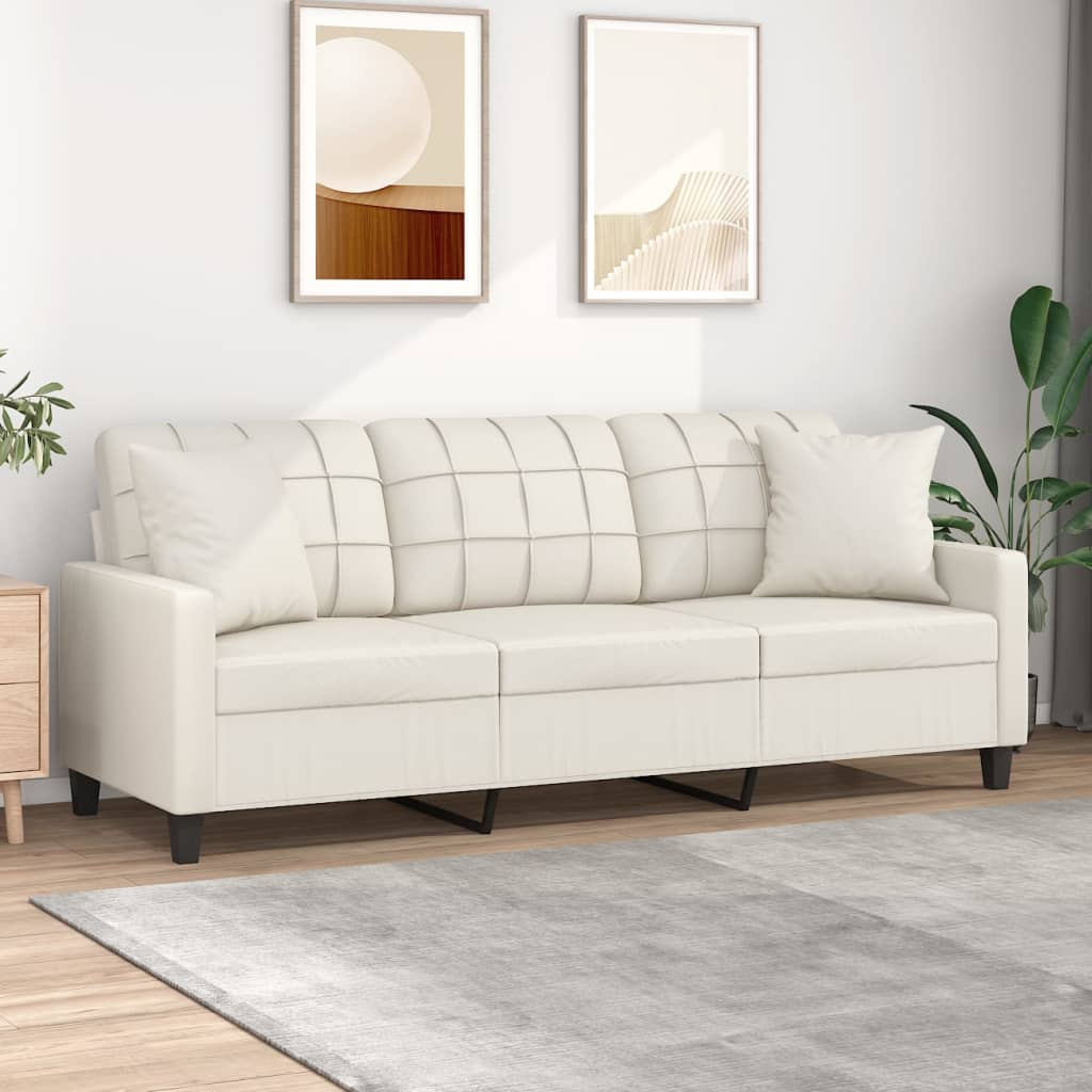 vidaXL 3 személyes krémszínű műbőr kanapé párnákkal 180 cm