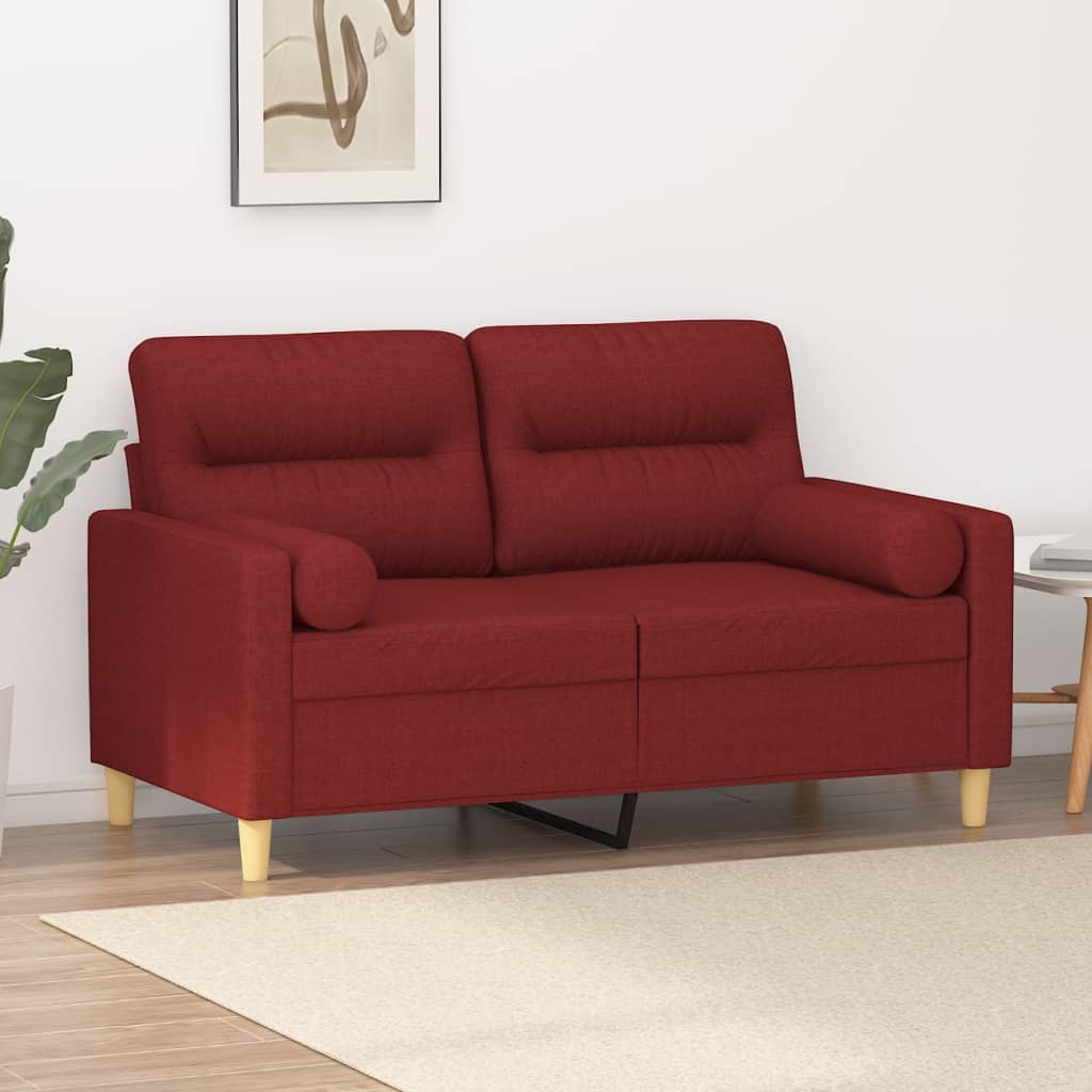 vidaXL 2 személyes bordó szövet kanapé párnákkal 120 cm