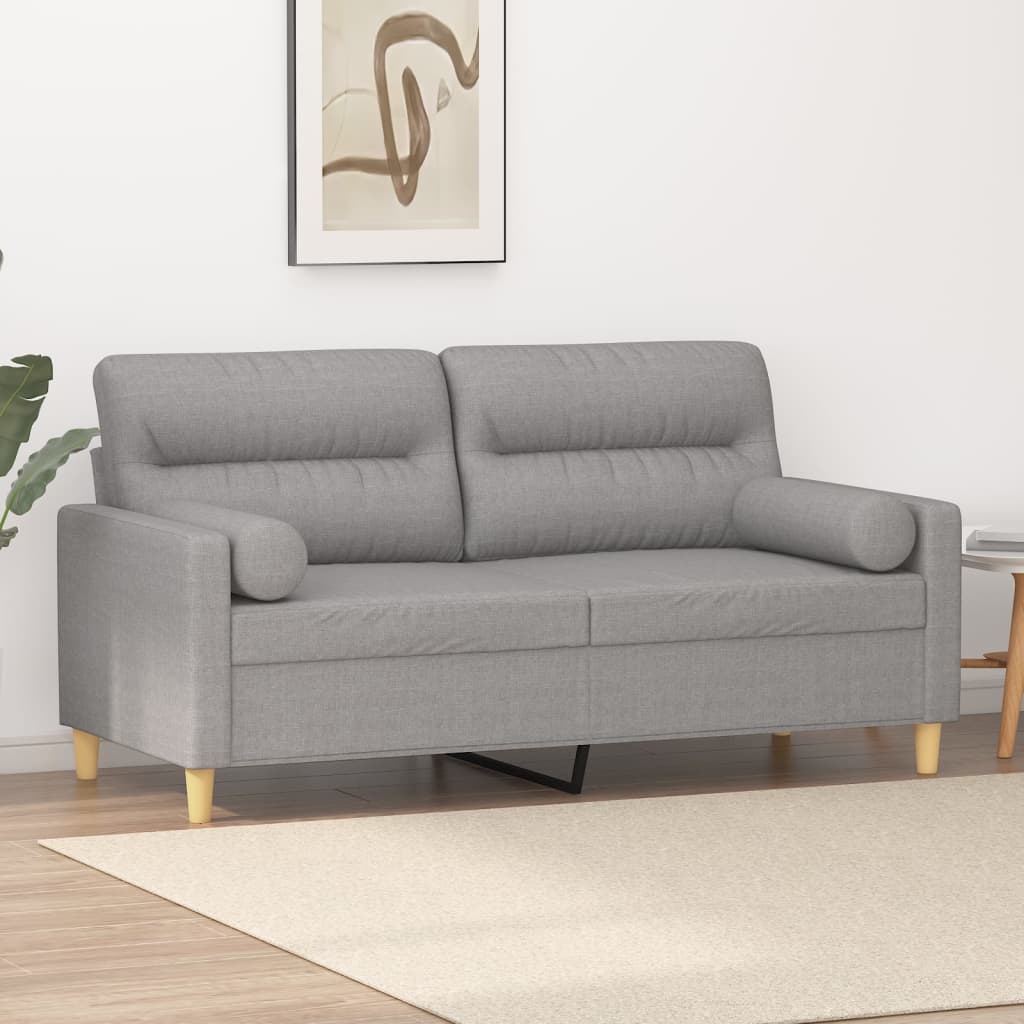 vidaXL 2 személyes világosszürke szövet kanapé párnákkal 140 cm
