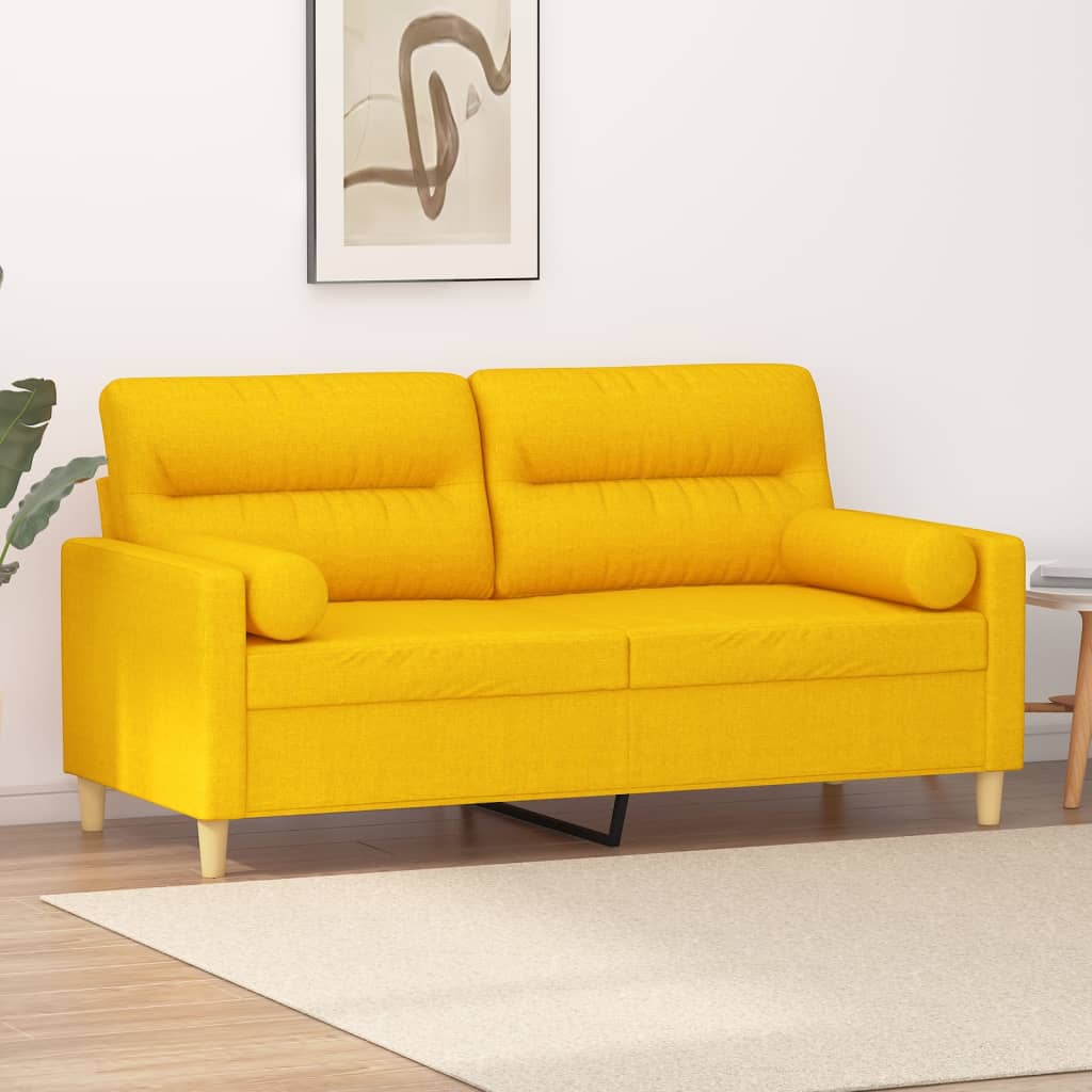 vidaXL 2 személyes világossárga szövet kanapé párnákkal 140 cm