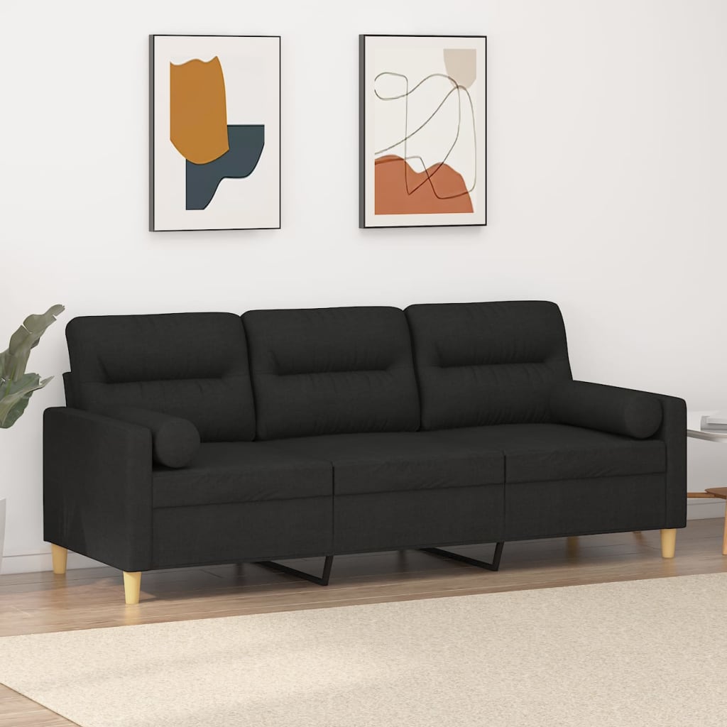 vidaXL 3 személyes fekete szövetkanapé párnákkal 180 cm