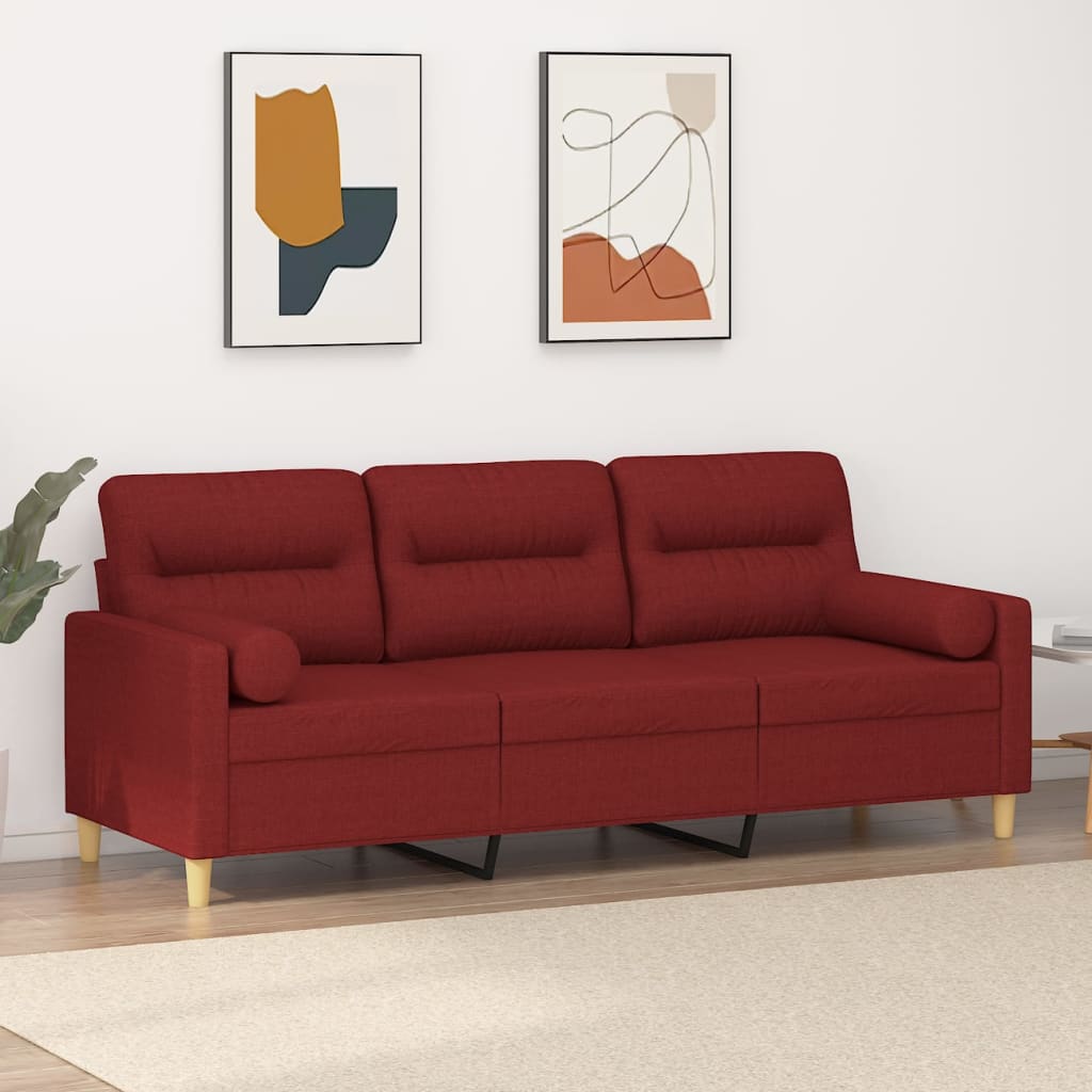 vidaXL 3 személyes bordó szövetkanapé párnákkal 180 cm