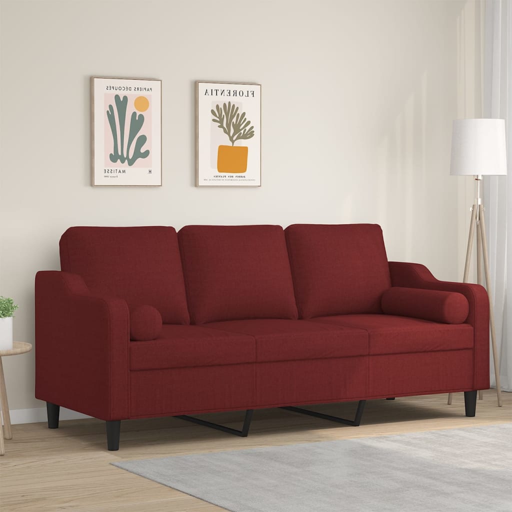 vidaXL 3 személyes bordó szövetkanapé párnákkal 180 cm