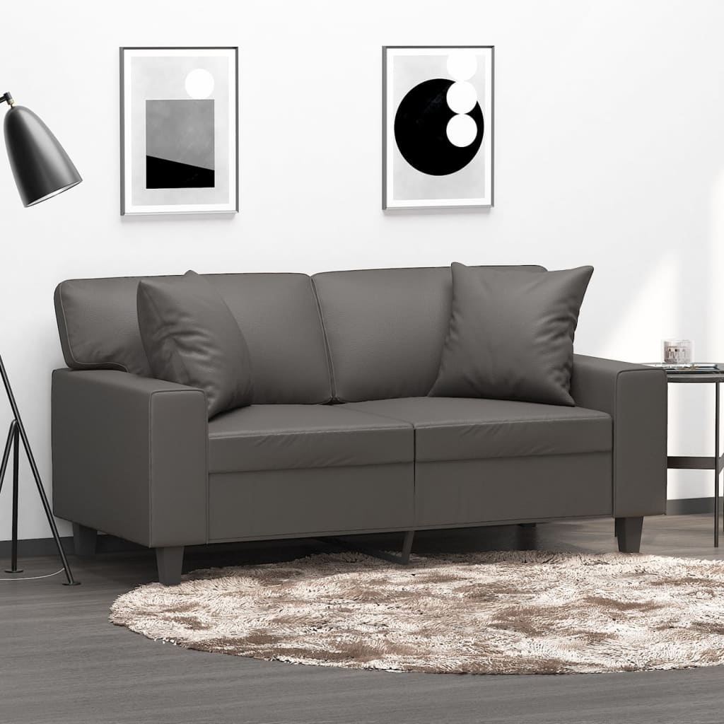 vidaXL 2 személyes szürke műbőr kanapé párnákkal 120 cm