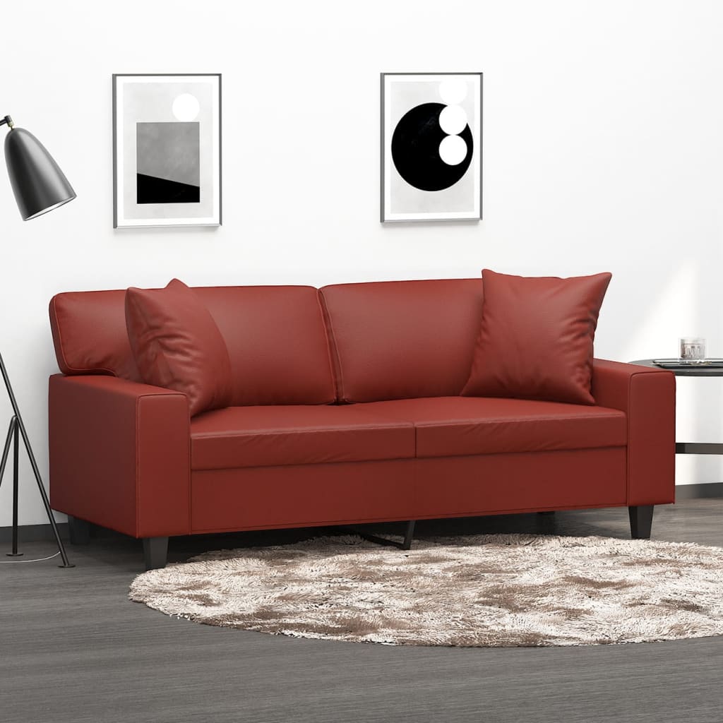 vidaXL 2 személyes bordó műbőr kanapé párnákkal 140 cm