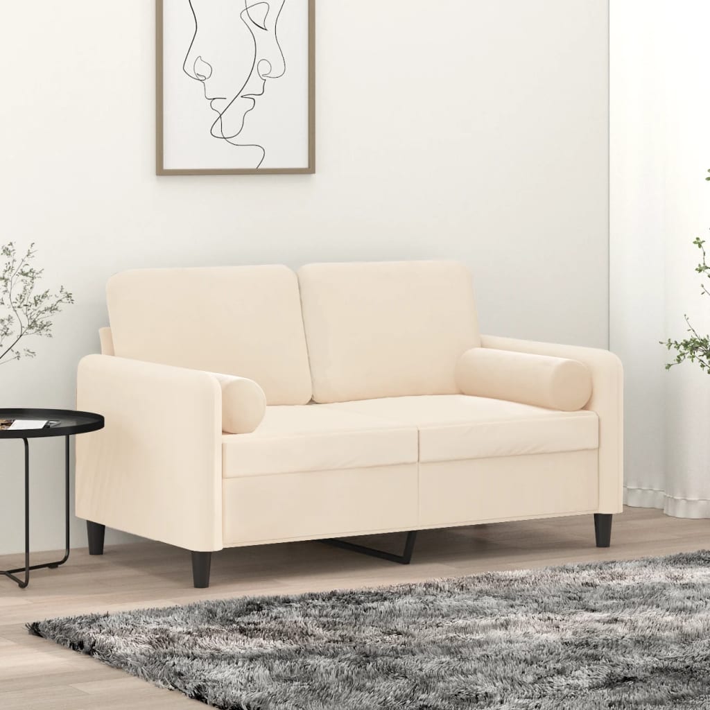 vidaXL 2-személyes krémszínű bársonykanapé párnákkal 120 cm