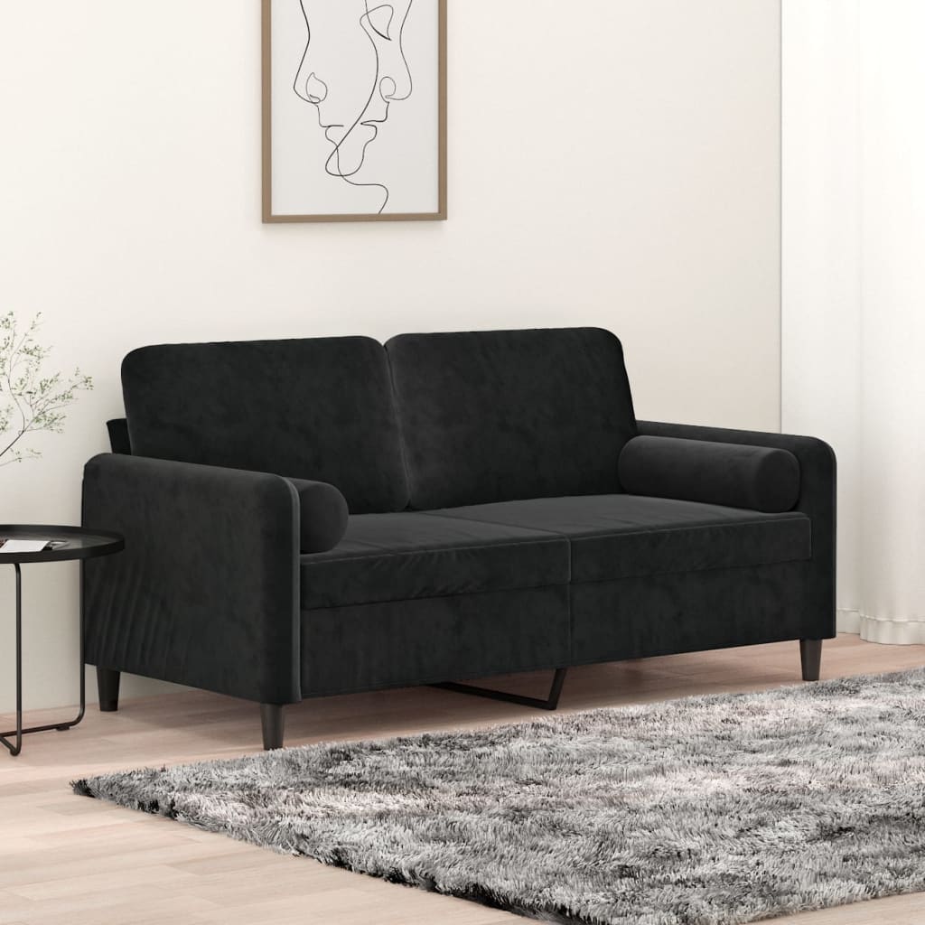 vidaXL 2 személyes fekete bársony kanapé párnákkal 140 cm