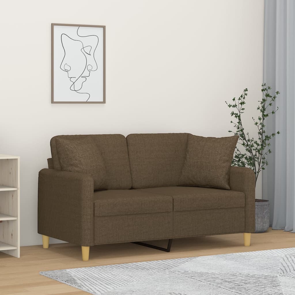 vidaXL 2 személyes barna szövet kanapé párnákkal 120 cm