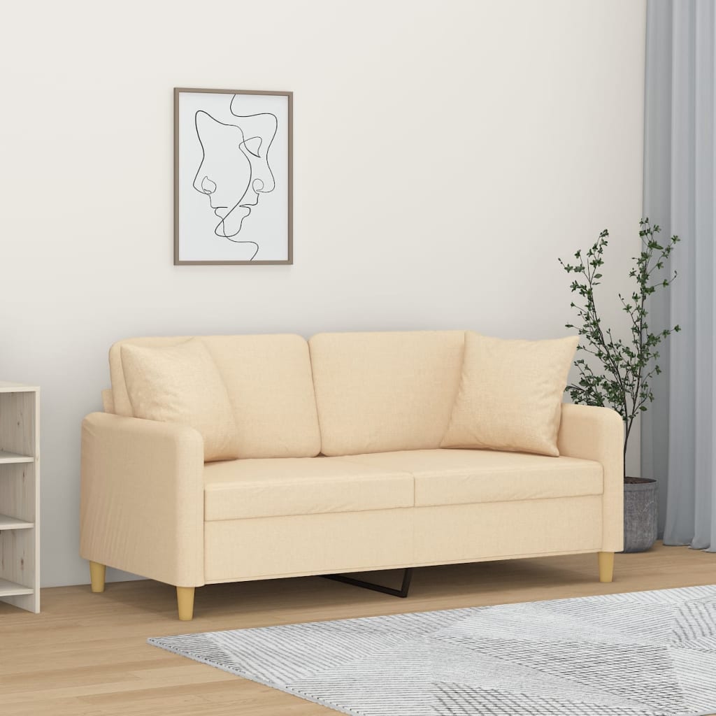 vidaXL 2 személyes krémszínű szövet kanapé párnákkal 140 cm