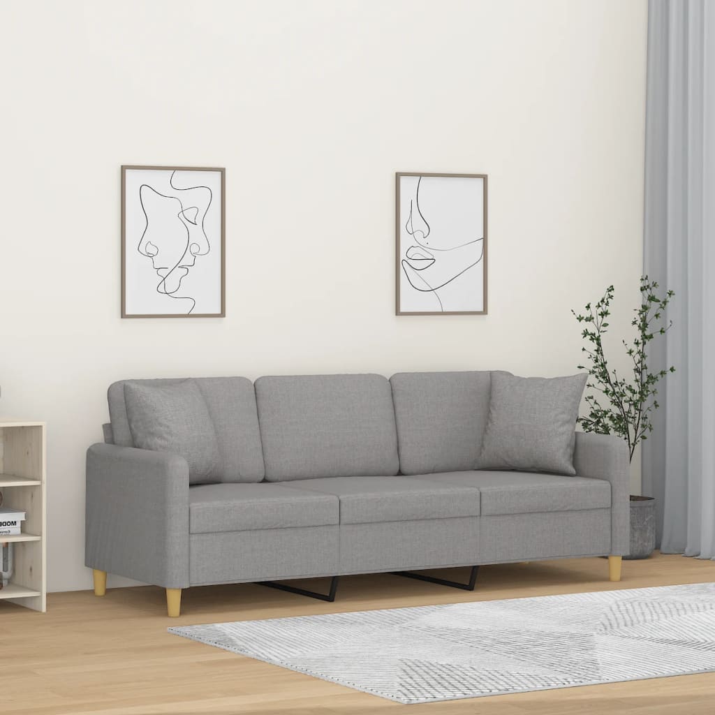 vidaXL 3 személyes világosszürke szövet kanapé párnákkal 180 cm