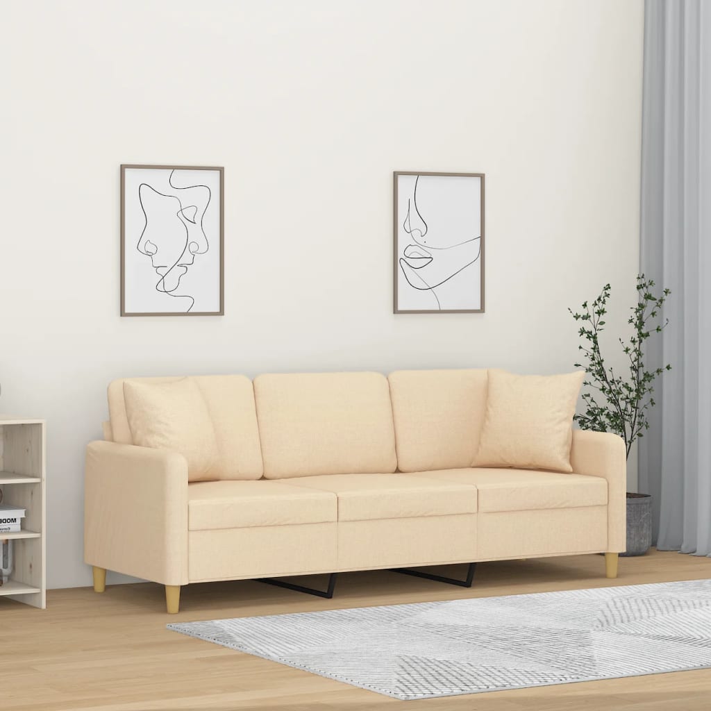 vidaXL 3 személyes krémszínű szövet kanapé párnákkal 180 cm