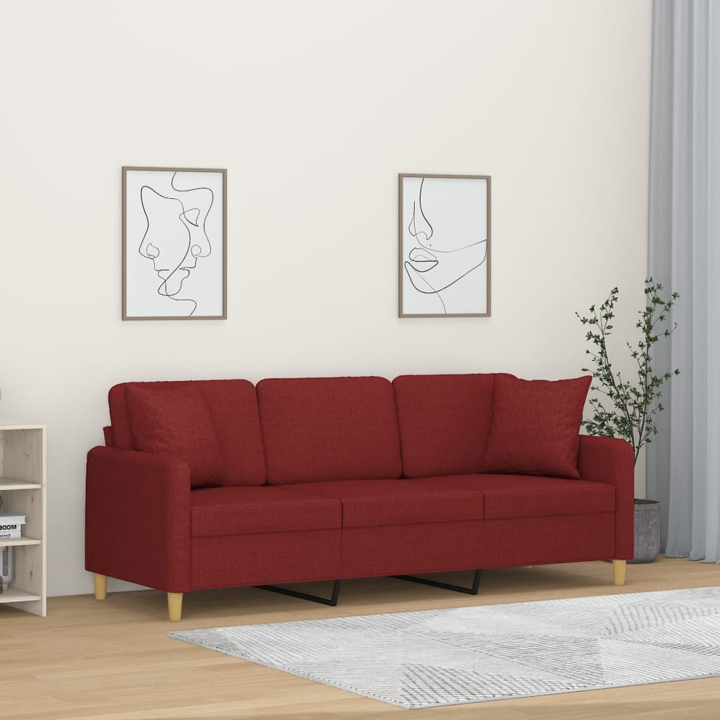 vidaXL 3 személyes bordó szövetkanapé párnákkal 180 cm