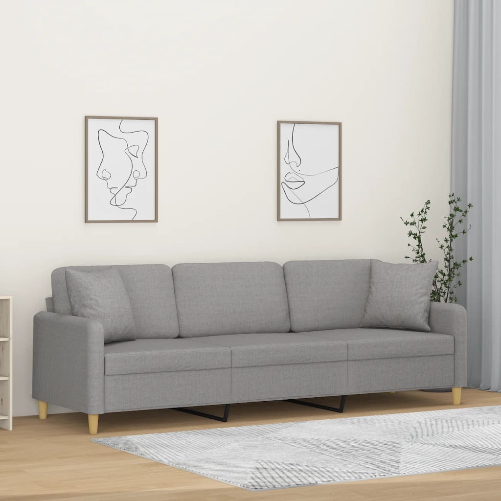 vidaXL 3 személyes világosszürke szövetkanapé párnákkal 210 cm