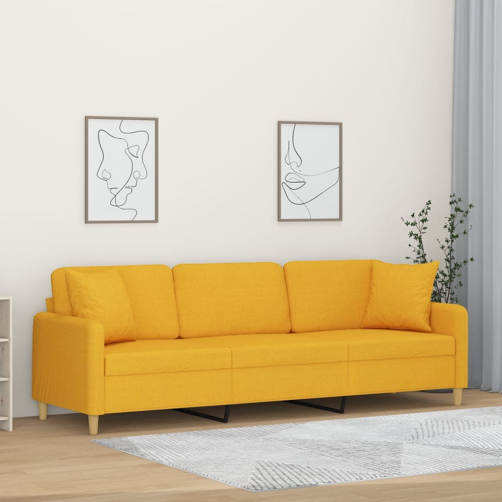 vidaXL 3 személyes világossárga szövetkanapé párnákkal 210 cm