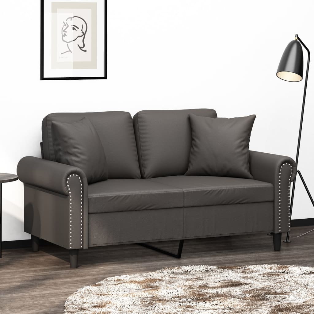 vidaXL 2 személyes szürke műbőr kanapé párnákkal 120 cm